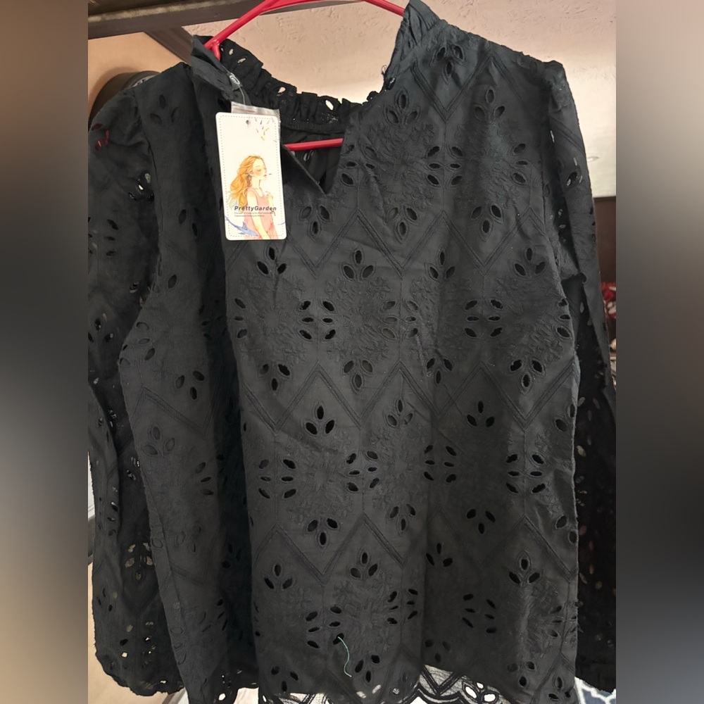Chic Black Eyelet Blouse